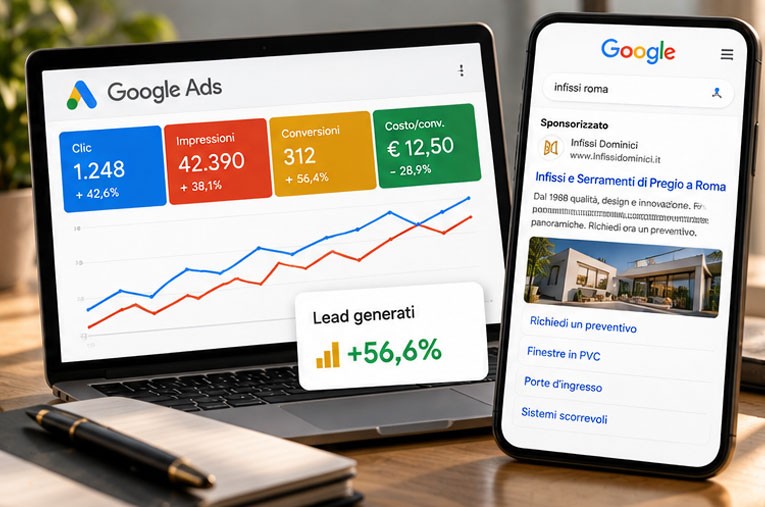 Infissi Dominici dal nuovo logo al sito web e alle campagne Google Ads